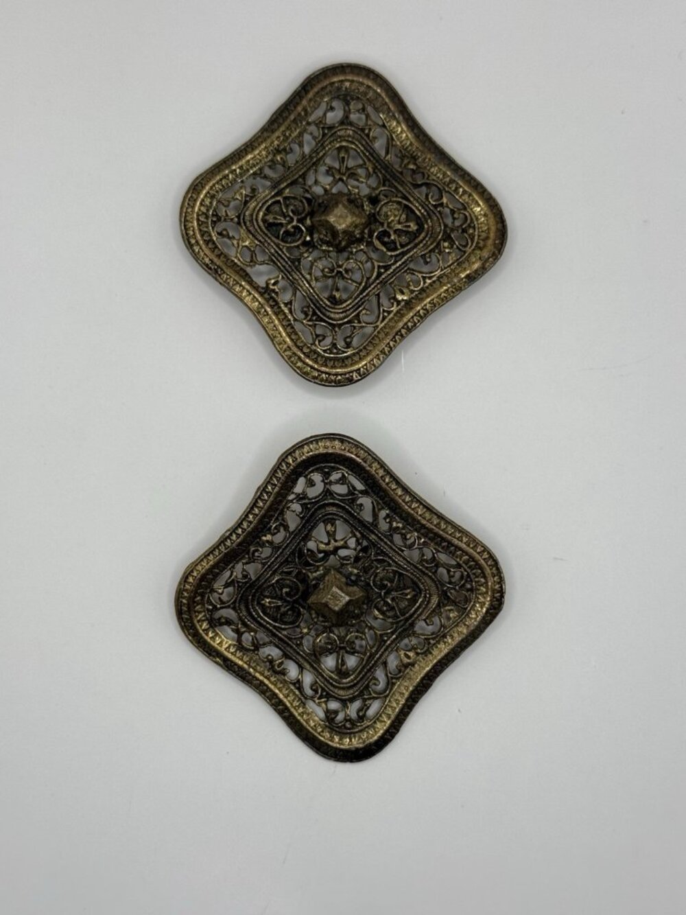 Vintage Antique-Style Ornate Filigree Metal Shoe Clips - Brass Tone